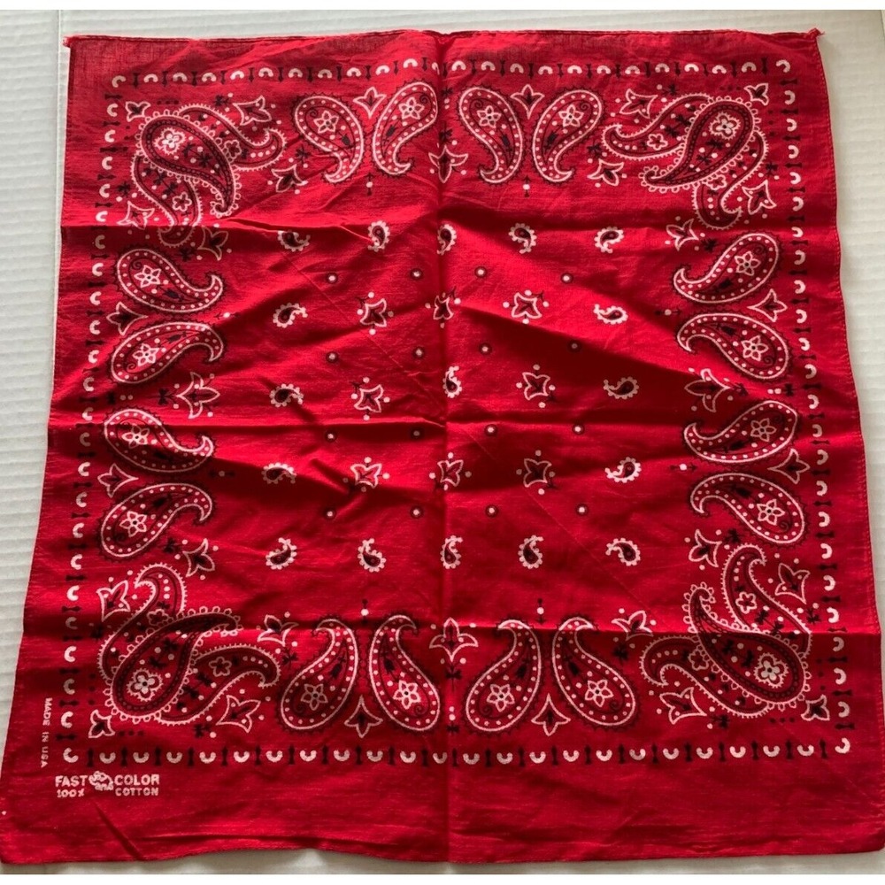 Vintage Red Bandana Elephant Trunk Up Fast Color Cotton Paisley USA